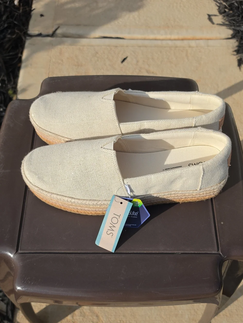 Toms Women's Valencia Natural Canvas Wedge Platform Espadrilles Size 11